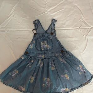 OshKosh B'gosh Blue Denim Overall Dress with Floral Accents 3T